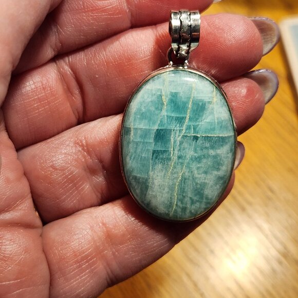 Amozonite NWOT  2" pendant 925 silver plated pendant for necklace - Picture 3 of 5